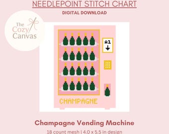 Champagne Vending Machine Digital Needlepoint Chart | Digital Stitch Chart PDF for Needlepoint Canvas