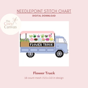 Flower Truck Digital Needlepoint Chart | Digital Stitch Chart PDF for Needlepoint Canvas