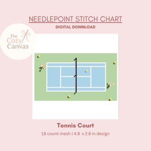 Tennis Platz Digitale Nadelspitze Vorlage | Digitale Stichvorlage PDF für die Stickarbeit