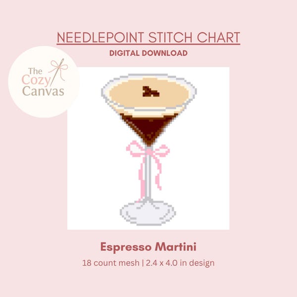 Espresso Martini Digital Needlepoint Chart | Digital Stitch Chart PDF for Needlepoint Canvas