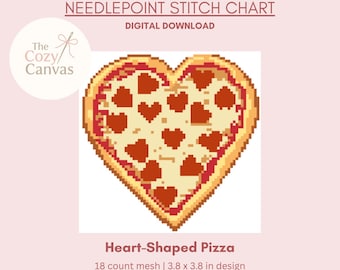 Digitalt nålstygnsdiagram för hjärtformad pizza | Digitalt stygnsdiagram PDF för nålstygnsduk