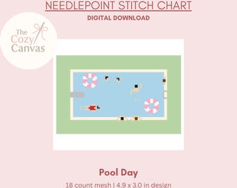 Pool Day Digital Needlepoint Chart | Digital Stitch Chart PDF for Needlepoint Canvas