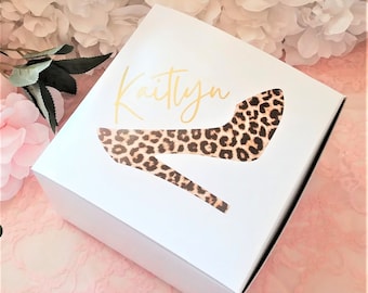 Empty Personalized Gift Box - Two Sizes Available - Bridesmaid Box - Bridal Shower Gift Box - Bridesmaid Gift - Leopard - Bachelorette Box