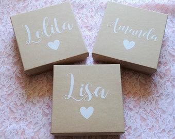 Small Personalized Kraft Jewelry Box - 3 1/2 Inch Square Box - Small Gift Box - Bridesmaid Box - Earring Box - Favor Box - Bridesmaid  Box