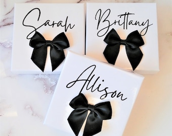 Small Personalized Jewelry Box with Bow - 3 1/2 Inch Square Box - Small Gift Box - Bridesmaid Box - Earring Box - Necklace Box - Proposal