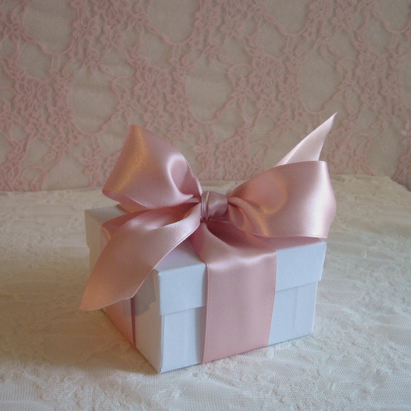 White Gift Box with Ribbon - Bridesmaid Jewelry Box - DIY - Bridal Shower Gift Box - Baby Shower Gift Box - 3.5x3.5x2 Jewelry Box - Blush