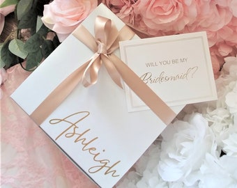 Empty Personalized Bridesmaid Proposal Box with Ribbon - 8x8x4 White Box - Bridal Shower Gift Box - Unfilled Gift Box with Ribbon