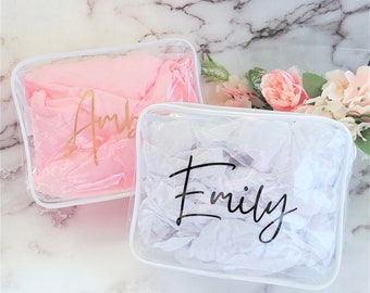 Bridesmaid Gift - Personalized Makeup Bag - Personalized Bridesmaid Gift - Clear Makeup Bag