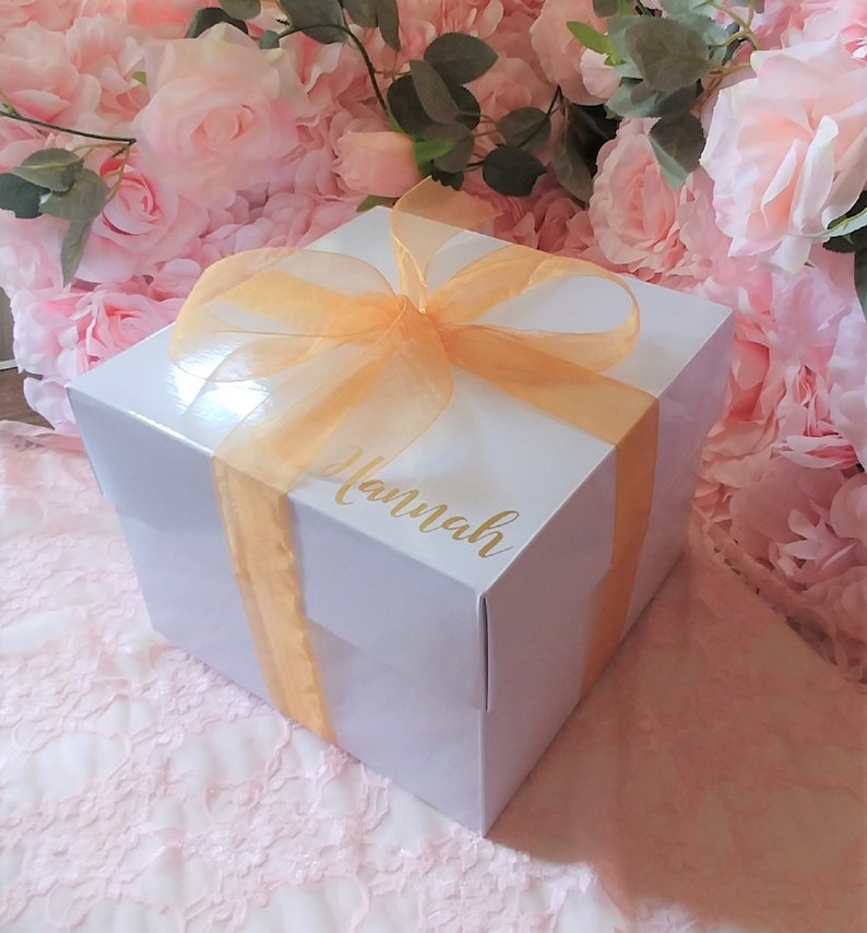 Bridesmaid Proposal Box Two Piece Empty Personalized Gift Box with Organza Ribbon 8x8x6 White Box 2 Piece Box Gift Box with Lid