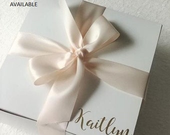 Empty Personalized Bridesmaid Proposal Box with Ribbon - 8x8x4 White Box - Bridal Shower Gift Box - Unfilled Gift Box with Ribbon