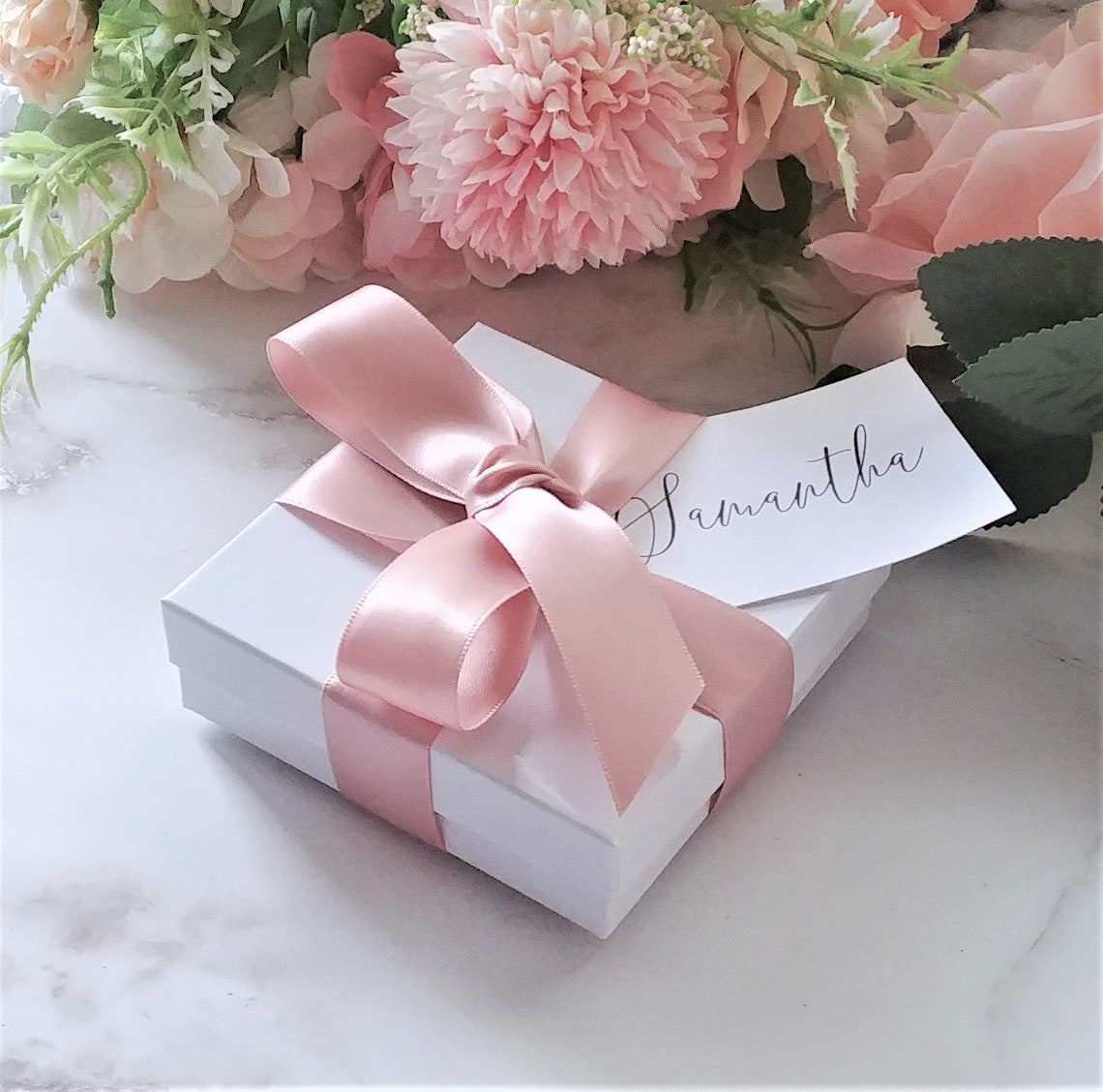 Small Jewelry Box With Ribbon and Personalized Name Gift Tag Etsy