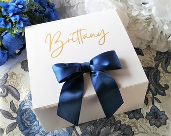 Empty Personalized Gift Box with Bow - 8x8x4 White Box - Bridesmaid Proposal Box - Unfilled Gift Box with Bow - Bridal Shower - Bridal Party