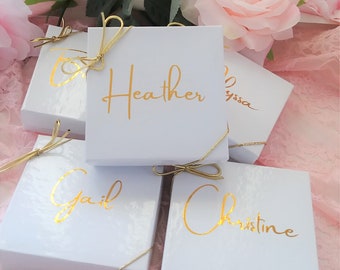 Small Personalized Jewelry Box - Gold Foil - 3 1/2 Inch Square Box - Small Gift Box - Bridesmaid Box - Earring Box - Bridesmaid Proposal Box