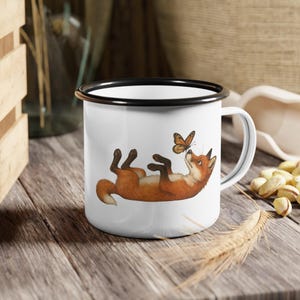 Whimsical Fox Enamel Camp Cup, Nature Lover Mug, Camping Gift, Outdoor Adventure Cup, Unique Animal Design, Spring Decor