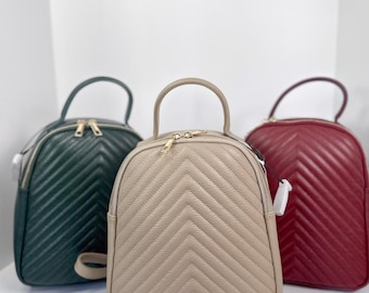 Quilted Italian Leather Backpack: Elegant Daypack, Made in Italy - Gift for her