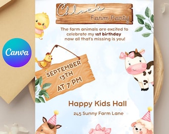 Farm Birthday Party Invitation,Cute Farm animals invitation, Birthday Invitation,Custom Birthday Invitation