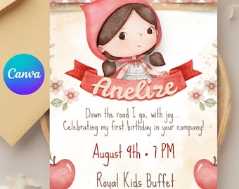 Little Red Riding Hood Personalized Digital Invitation,Birthday Invitation, Personalized Digital Invite for Girls,Editable PDF JPG WhatsApp,