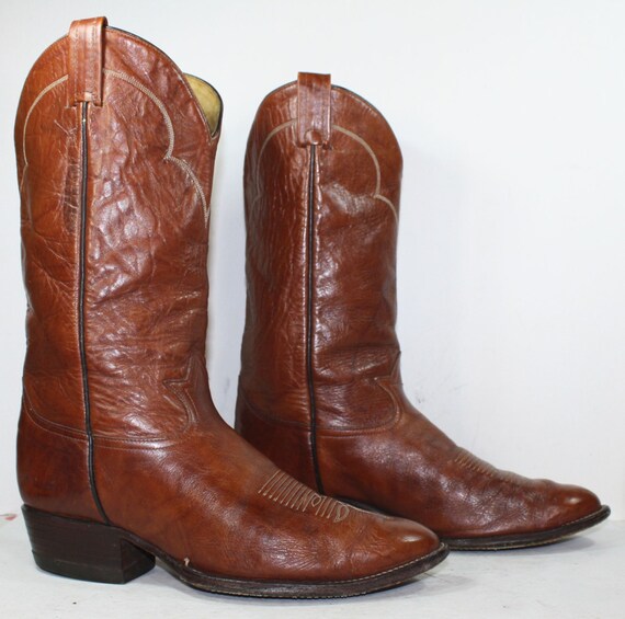 Vintage cowboy brown Tony Lama low heel mid calf western mens | Etsy