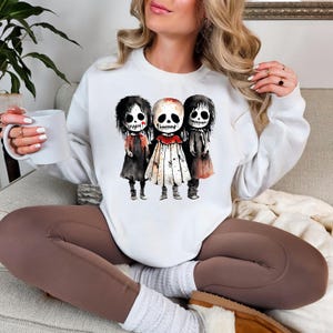 Creepy Skeleton Girl Sweatshirt: Gothic Halloween Horror Art