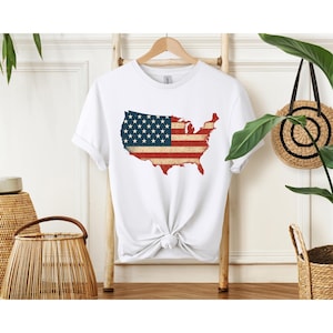 Retro USA Karte T-Shirt, Distressed American Flagge T-Shirt, 4. Juli T-Shirt, Patriotisches Sweatshirt, Vintage USA Pride Geschenk für Ihn Sie