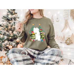 Funny Christmas Frog Cartoon Sweatshirt, Cute Holiday Character Sweatshirt, Quirky Xmas Tree Tee, Cozy Winter Gift Idea for Her or Him