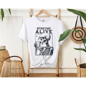 Funny Skeleton Coffee Sweatshirt: Goth Halloween Graphic Tee