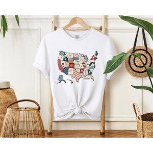 Retro USA Map Sweatshirt, Vaterländisches Amerika-T-Stück, 4. Juli T-Shirt, Land des freien T-Shirts, Vintage amerikanische Flaggen-Staten-T-Shirt