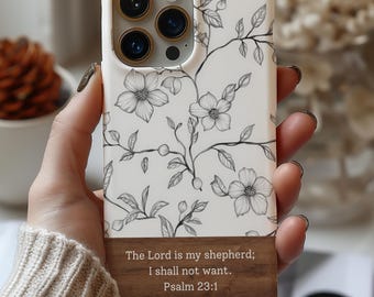 Personalized Christian Bible Verse Phone Case, Minimalist Floral Doodle Design, MagSafe Tough Cover Gift For Iphone, Samsung, Pixel Models