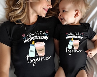 Mommy and Me First Mothers Day Matching Outfit, Coffee Design Tees