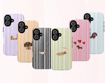 Striped Dachshund Phone Case, MagSafe Tough Cover, Dog Lover iPhone Samsung Pixel