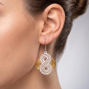 3D Printed Celtic Knot Dangle Earrings, Filigree Infinity Loop Jewelry