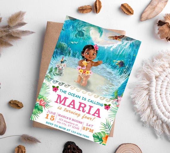 Baby Moana Birthday Invitation, Editable Digital Hawaiian Moana Birthday Invite, Kids Theme Party Invitation, Digital Baby Moana Template
