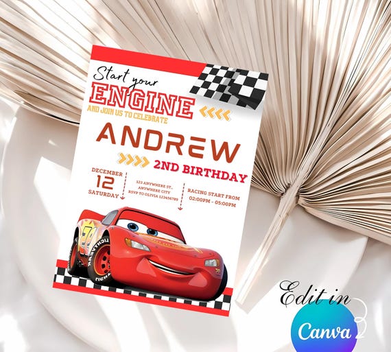 Editable Race Car Birthday Invitation Sport Race Car Invite, Boys Invitation, Car Birthday Invitation, INSTANT DOWNLOAD, Canva Template