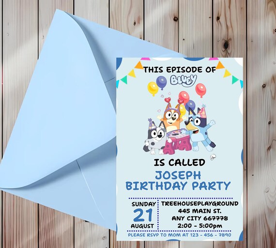 Blue Bluey Birthday Invitation, Bluey Video Invitation, On This Episode of Bluey, Themed Boys Birthday Invite, Birthday Girl party invite
