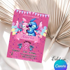 Stitch Birthday Party Invitation Template | Editable Cartoon Bday Evite & Fun Canva Design for Kids Party, Instant Download