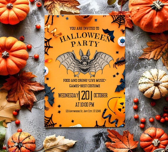Editable Halloween Invitation, Halloween Party Invitation, Halloween Birthday Invitation, Spooky birthday Invite, Cute Kids Halloween Invite
