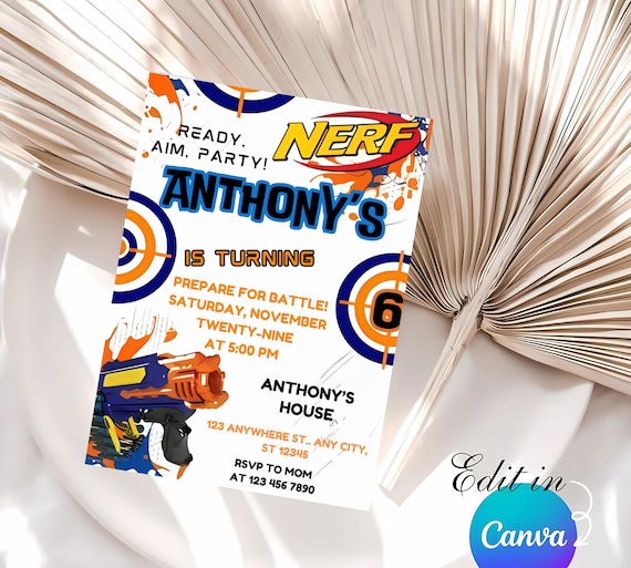 Editable nerf invite template, dart gun party, dart wars birthday invitation, boy birthday invitation, printable editable birthday invite