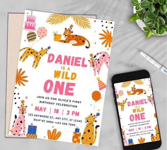 Editable Party Animals Birthday Invitation, Print Leopard Print Wild Safari Animals Birthday Party Invite, Reptile Birthday Invitation