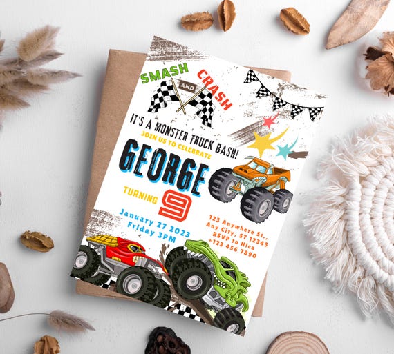 Editable Monster Truck Birthday Invitation, Boom Crash It's A Monster Truck Bash! birthday boy, Boy Monster Truck Invite, Instant Download