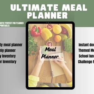 Ultimate Meal Planner Printable with Grocery List, Weekly Monthly Plans, Pantry Freezer Inventory, Themed Meal Planning Kit