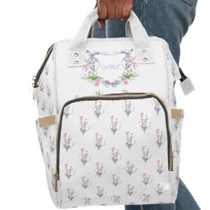 Personalized Diaper Bag Backpack, Custom Name Diaper Bag, Baby Name Backpack with Bows, Custom Baby Shower Gift Diaper Bag with Initials