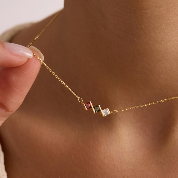 Birthstone Necklace for Mom, Mother's Birthstone Jewelry Necklace, Family Birthstone Necklace 14K Gold, Birth Stone Necklace, Gift for Her