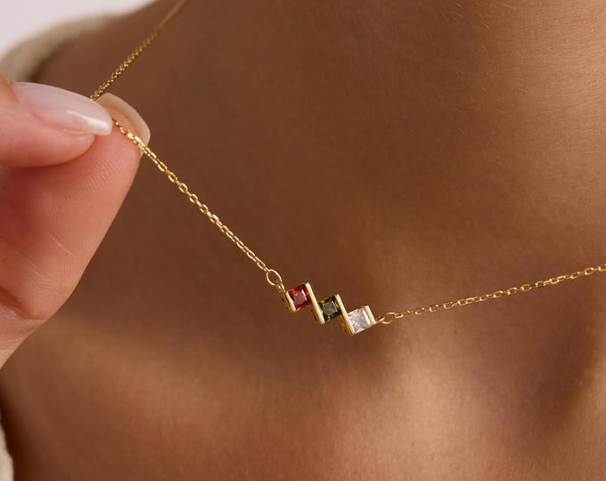 Birthstone Necklace for Mom, Mother's Birthstone Jewelry Necklace, Family Birthstone Necklace 14K Gold, Birth Stone Necklace, Gift for Her