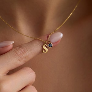 Collar con inicial de piedra de nacimiento personalizado, delicado collar con piedra de nacimiento personalizado, regalo de cumpleaños para nieta, regalo de joyería personalizado
