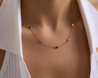 Personalized Birthstone Necklace for Mom, Family Birthstone Necklace, Mother Necklace with Kids Birthstones, Grandma Nana Gift, Mom Gift