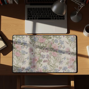 Floral Desk Mat: Pastel Pink & Blue Neoprene Mouse Pad