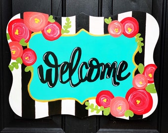 Curvy Floral Welcome Door Hanger