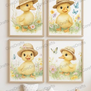 Baby Duckling Wall Art Set – Spring Nursery Animal Prints – Digital Download for Kids Room Decor