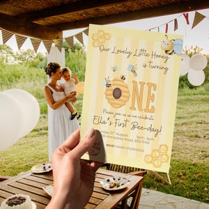 Invitation premier anniversaire du jour des abeilles : fête des abeilles comme une fête (modèle de toile - téléchargement numérique)