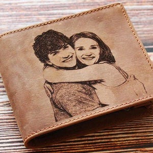 Benutzerdefinierte Fotobrieftasche, personalisierte Lederbrieftasche mit Bild auf der Vorderseite, Foto gedruckte zweifache Brieftasche für Männer Geschenk für Vater, Ehemann, Freund